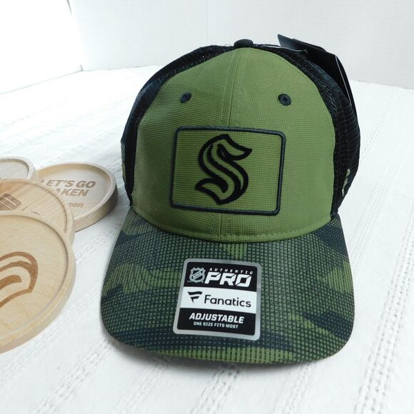 NEW NHL Seattle Kraken Hat & Coaster Lot Fanatics Military Camo Green Snapback - Picture 8 of 15